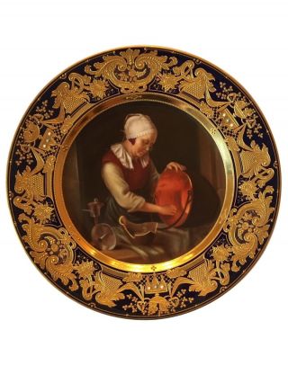 Antique Royal Vienna Porcelain Hand Painted Old Master Plate Signed F.  Wagner