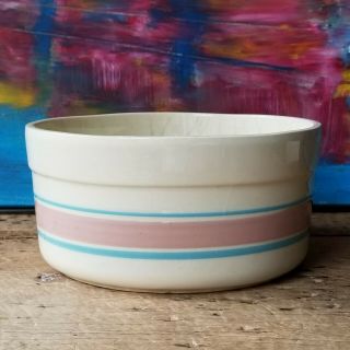 Vtg Mccoy Pink Blue Stripes Pottery 0144 Xl Dog Food Bowl Succulent & Bulb Pot