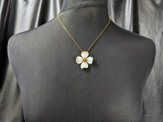 Vintage Gold - Tone White Enamel Dogwood Flower Necklace By Trifari Jewellery