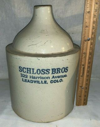 Antique Schloss Bros Leadville Colorado Colo Co Stoneware 1/2 Gal Crock Jug Old