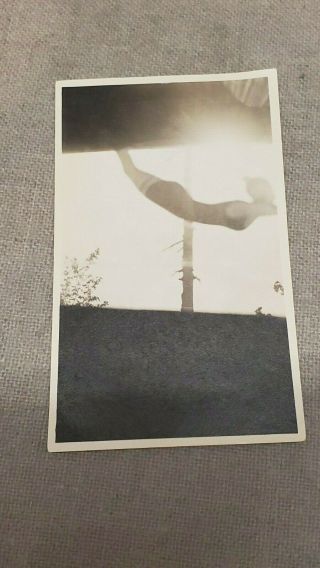 Vintage Snapshot Woman Flying Diving In Mid Air