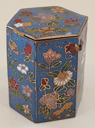 Japanese Cloisonné Vintage Art Deco Antique Small Blue Flower Design Box