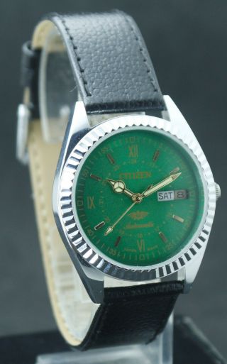 VINTAGE CITIZEN MEN ' S GREEN DIAL 21 JEWELS AUTOMATIC DAY/DATE JAPAN MADE WATCH 2