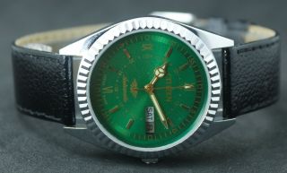 VINTAGE CITIZEN MEN ' S GREEN DIAL 21 JEWELS AUTOMATIC DAY/DATE JAPAN MADE WATCH 3