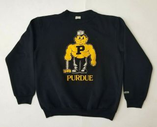 Vtg Purdue Boilermakers Sz Large Crewneck Sweatshirt Black Dodger Sportswear