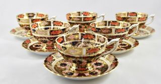 Antique Royal Crown Derby China Old Imari 9021/1128 Tea Cups & Saucers X 6 C1916