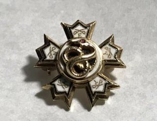 Estate Antique 14k Solid Gold Enamel Sigma Nu Fraternity Serpentine Snake Badge