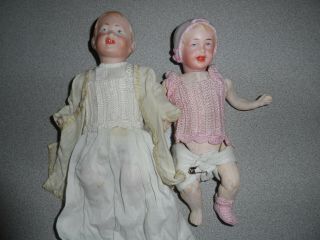 2 Rare Antique 8.  5 " Theodor Recknagel Dolls Pink Bonnet /button Cap 5 Piece Body