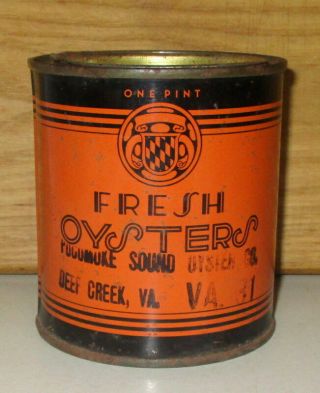Vintage Pocomoke Sound Brand Pint Oyster Tin Can Packer Va 31
