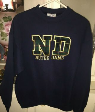 Vintage Velva Sheen University Of Notre Dame Embroidered Sweatshirt Sz L Irish
