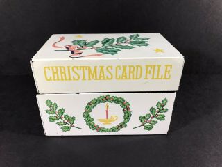 Vintage Metal Christmas Card File Box Holly Berries