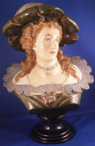 Antique Austrian / German Majolica Lady Bust Maiolika Büste Austria Germany
