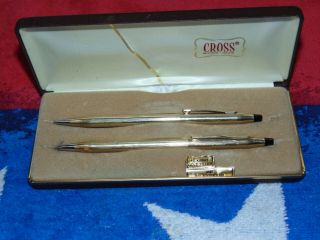 Vintage Cross 10k Gold Filled Pen And Pencil Set In Clam Shell Case Box 4501