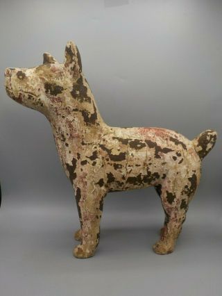 Vintage Carved Wood Large Dog Figure Sculpture Chippy Paint Unknown Primitive 2