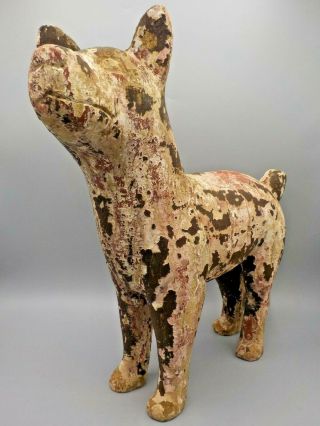 Vintage Carved Wood Large Dog Figure Sculpture Chippy Paint Unknown Primitive 3