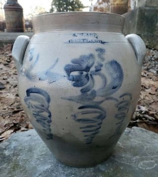 Rare Antique Stoneware Crock S.  Blair Cortland Ny Ovoid Blue Decorated C1840 