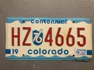 Vintage 1976 Colorado License Plate Bi - Centennial Red/white/blue Hz - 4665 1976