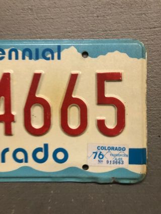 VINTAGE 1976 COLORADO LICENSE PLATE BI - CENTENNIAL RED/WHITE/BLUE HZ - 4665 1976 3