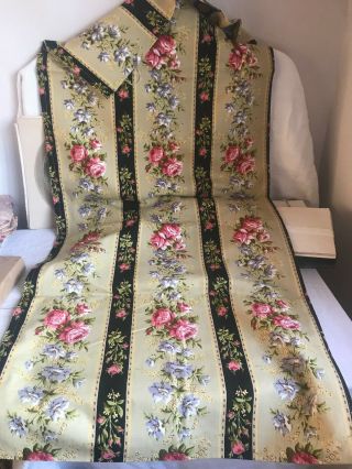 Vintage Fabric Panel Yellow Pink Purple Floral Textile 270cm /french Home Decor