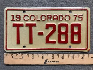 Vintage 1975 Colorado Motorcycle License Plate White/red Tt - 288