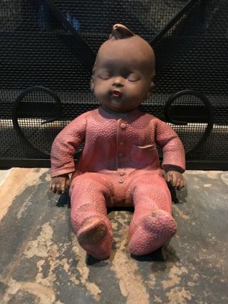 Very Rare Vintage African American Sun Rubber Baby Doll In Red Pj 