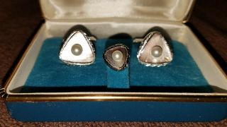 Vintage MARUWA PEARL CO.  Cultured pearl Sterling Silver Cufflinks,  Japan 2