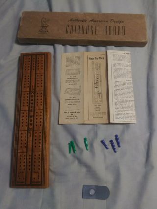 Vintage Drueke No.  10 Cribbage Board With Box,  Pegs And Instructions Us