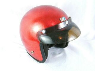 Vintage 60 ' s TKX Red Sparkle Metal Flake GP - 2 Motorcycle Helmet With Smoke Visor 2