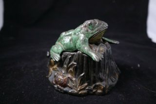 Antique Victorian 1886 J E Stevens Cast Iron Toad Frog On Stump Mechanical Bank