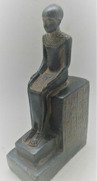 Circa 500bce Ancient Egyptian Black Glazed Statuette Of Seated Ahkenaton