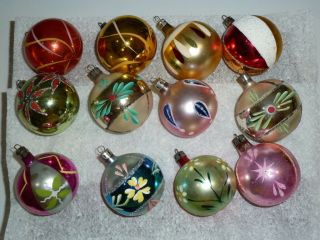 12 Vtg Santa Land Poland X - Mas Tree Ball Shape Glass Ornaments & Box