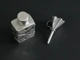 Vintage Miniature Solid Silver Perfume Scent Bottle & Funnel Ari Norman London