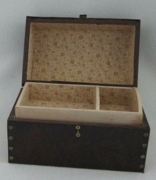 Domed Wood Doll Trunk W Hinged Lid - Lined W Vintage Paper - Tray 10 " X6.  25 " X7 3/8 "