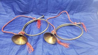 Pair (2) Vintage Brass Hunting Fox Horn Bugle Round 9 " Christmas Decoration