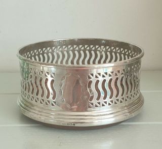 Fine Vintage Sterling Silver Wine Coaster By W I Broadway & Co Vacant Cartouche