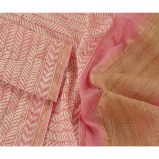 Sanskriti Vintage Dupatta Long Stole Pure Chanderi Silk Pink Printed Scarves