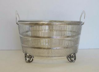 Antique 925 Sterling Silver Handmade Ornate Woven Ice Bucket With Handles An - 272