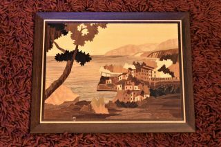Vintage Marquetry Inlaid Wood Art Picture Wall Hanging