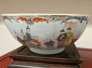 Large Fine Antique Chinese Qianlong Mandarin Famille Rose Punch Bowl
