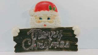 Vintage Merry Christmas Santa Claus Plastic Blow Mold Wall Hanging Plaque