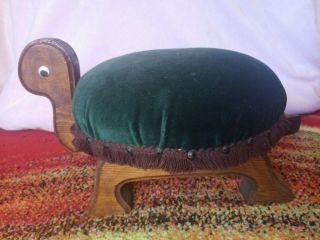 Vintage Retro Upholstered Wood Turtle Foot Stool Ottoman 2