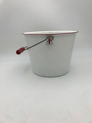 Vintage white Enamel Ware bucket w/red rim and handle 2