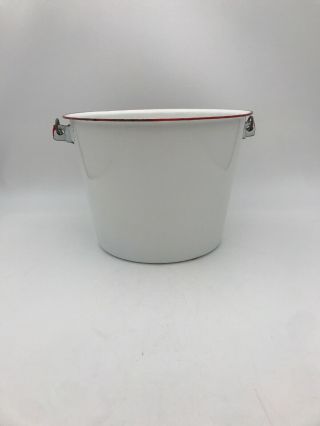Vintage white Enamel Ware bucket w/red rim and handle 3