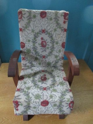 Vintage Bear Or Doll Size Wooden Rocking Rocker Chair With Cloth Cover