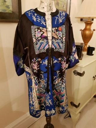 Antique Vintage Chinese Hand Embroidery Blue Robe
