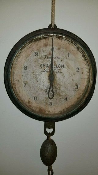 Vintage Chatillon 20 Pound Hanging Scale Piece,  With Counter Weight
