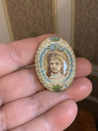 Vintage Miniature Dollhouse Glass Cabochon Oval Dome Antique Image French Girl