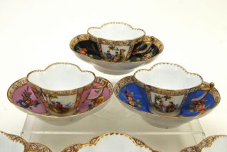 Gorgeous 12 Pc Antique Dresden Cups & Saucers