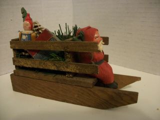 Antique German Compo Santa On Wooden Sled With Toys CUTE 2