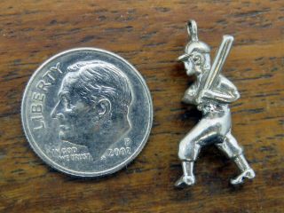 Vintage Sterling Silver Old Fashioned Baseball Player Sports 3d Bracelet Charm